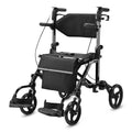 2 in 1 Rollator Walker Transport Wheelchair with Backrest Footrests Foldable Black M203