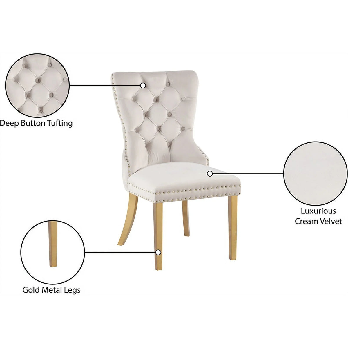 Cream Velvet Dining Chairs Set of 2 Y752