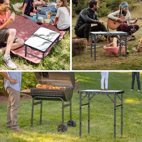 Folding Camping Table with Storage Net, 3 Adjustable Height Aluminum Small Portable Table with Carry Handle M412748