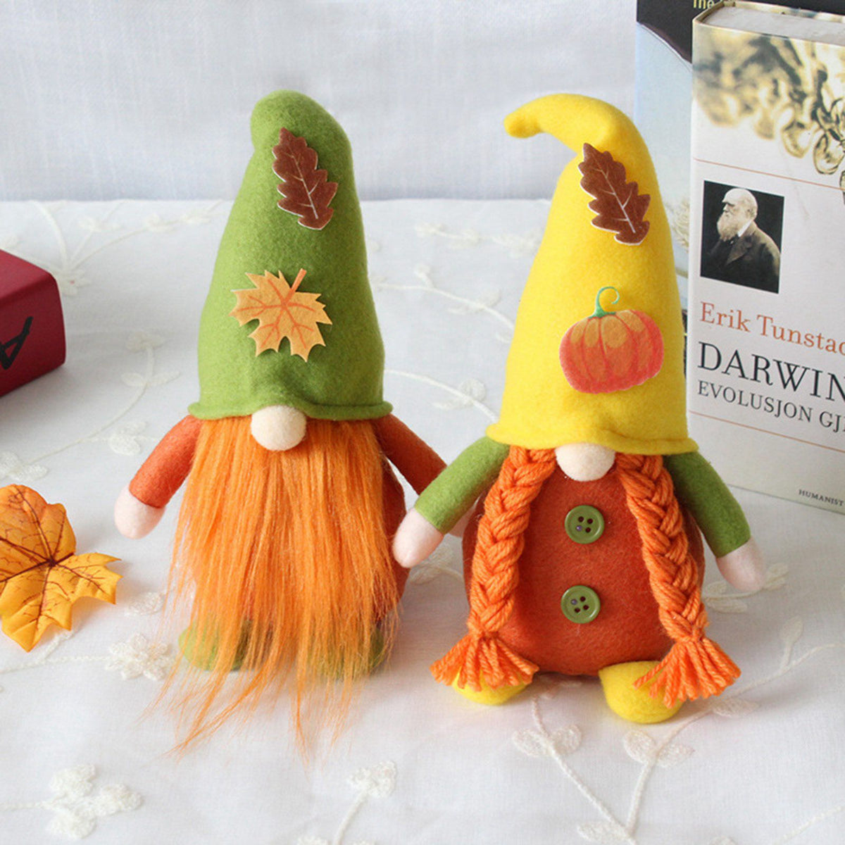 2 Pack Maple Leaf & Pumpkin Chef Gnomes Plush Dolls Scandinavian Tomte Nisse Dwarf Swedish Honey Bee Elf W979153