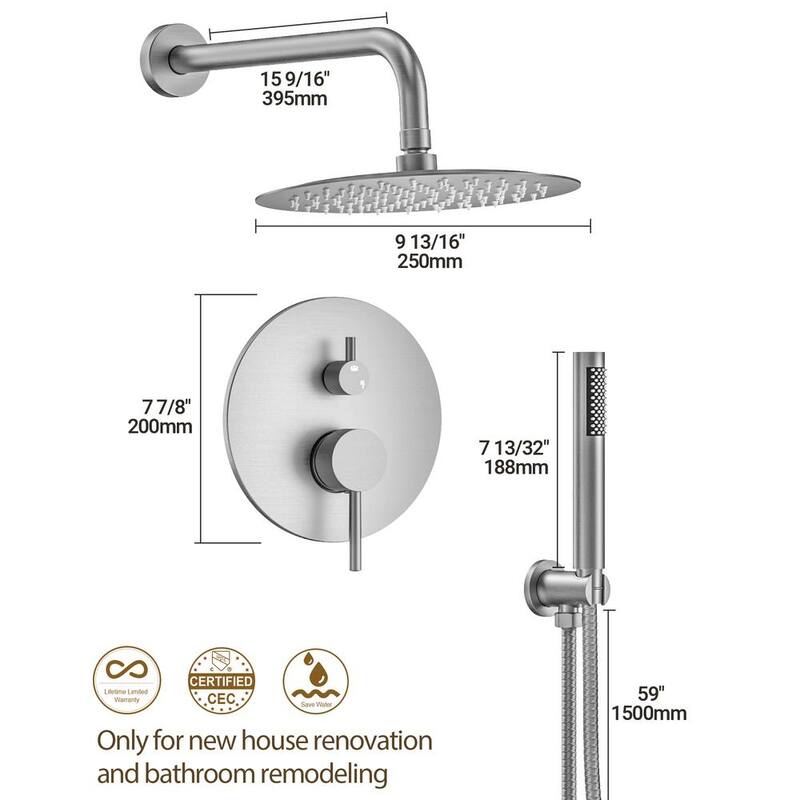 10 in. Round Wall Mount 2-Spray Shower Faucet 2.5 GPM Brushed Nickel X6027
