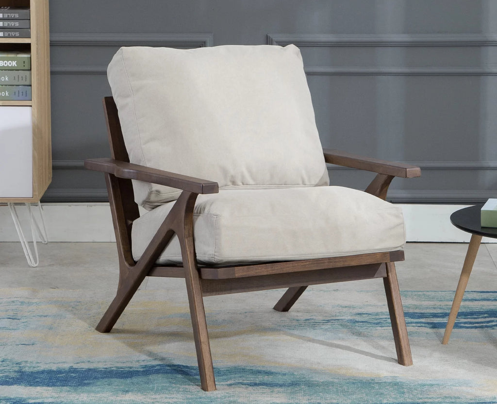 Beige Upholstered Accent Chair with Wooden Frame N472