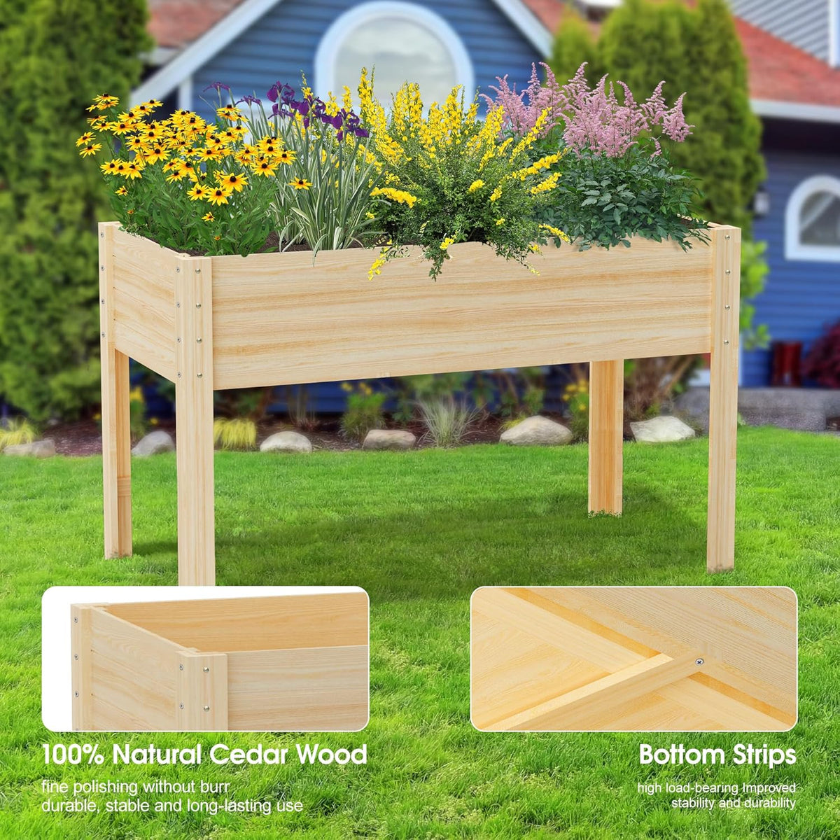Wooden Potting Bench Table with Raised Garden Bed D1031