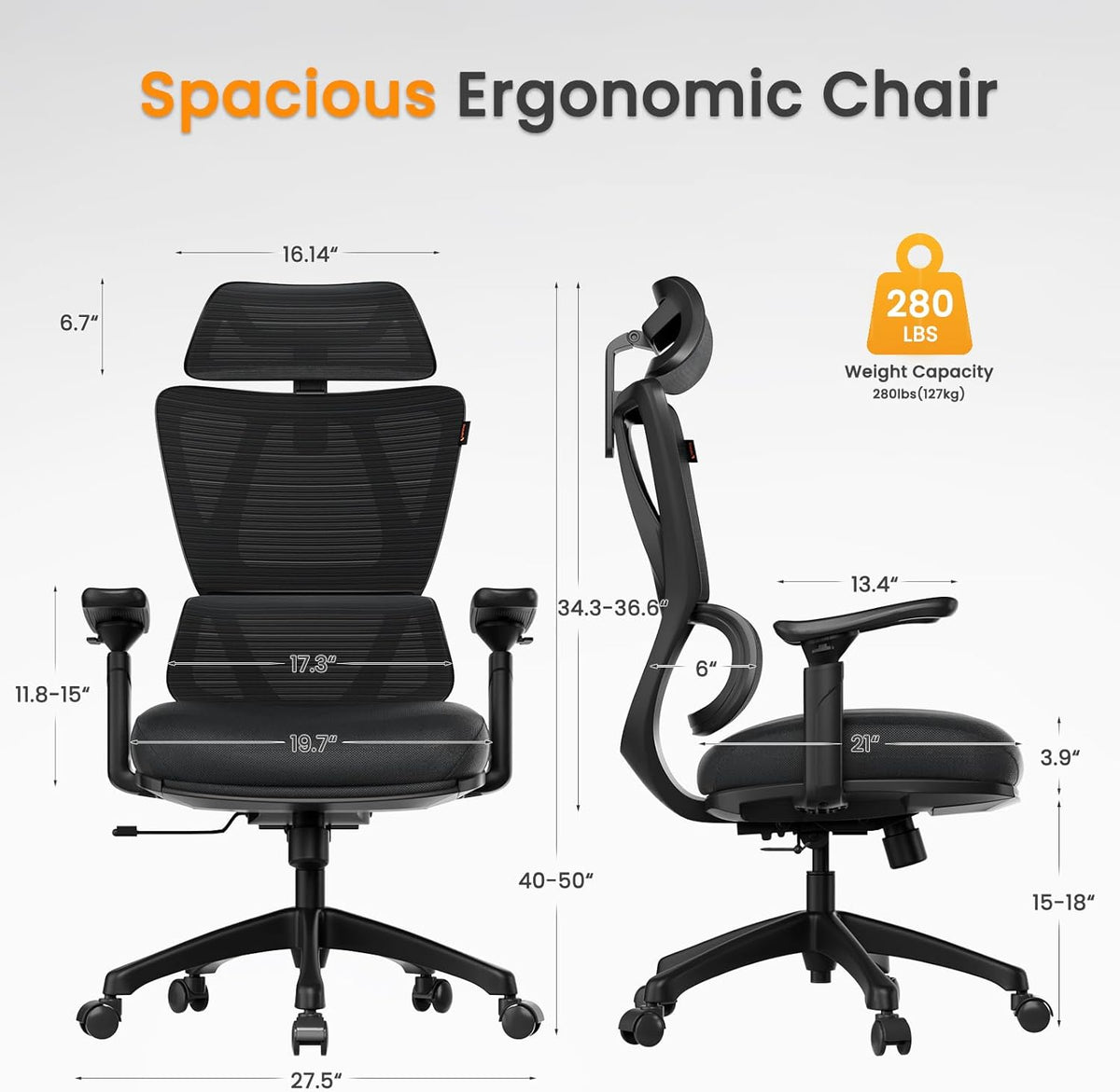 Black Ergonomic Mesh Office Chair with Adjustable Arms and Headrest P565