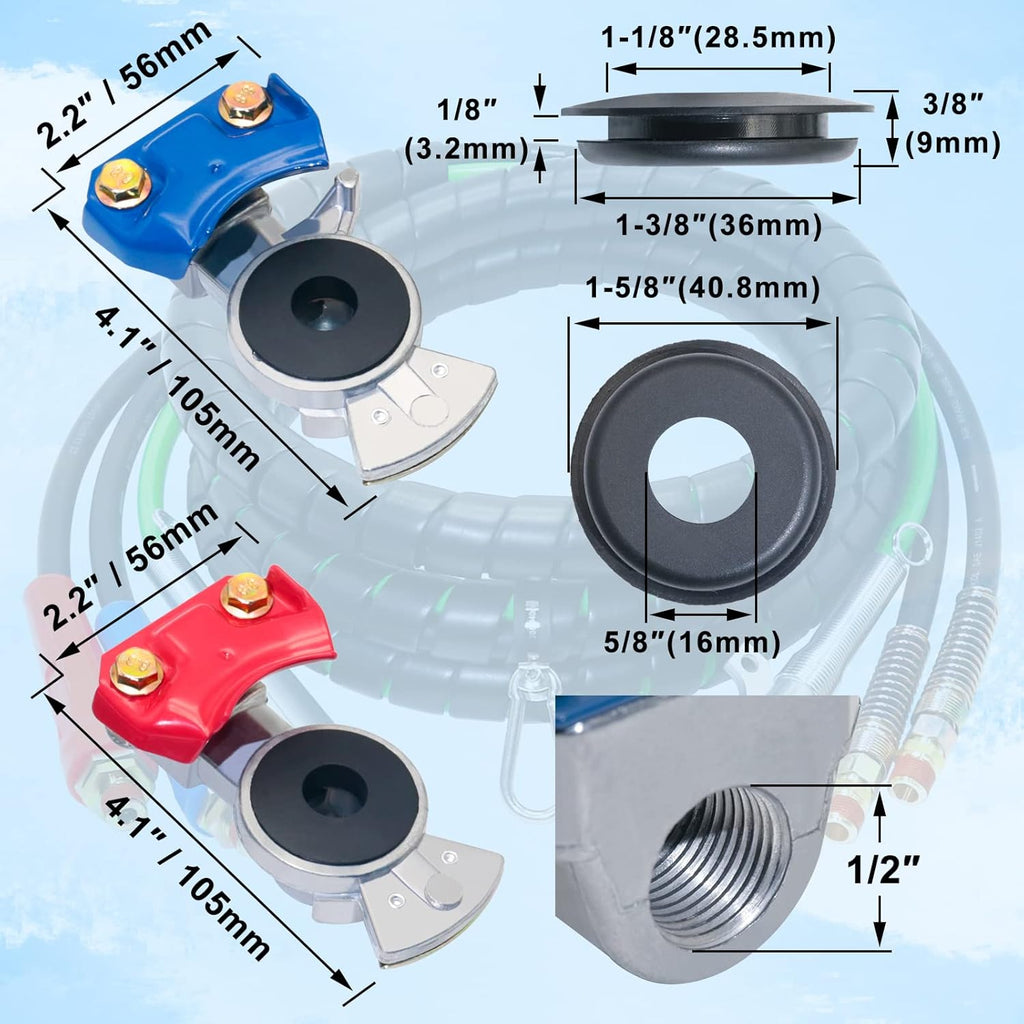 15 Ft 3 in 1 7 Way ABS Electrical Cable & Rubber Air Line Hose Assembly with Aluminum GladHands C558