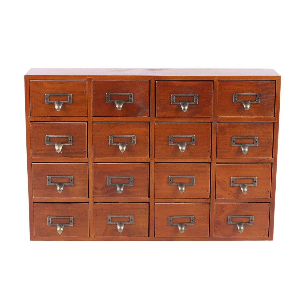 16 Drawer Vintage Wood Apothecary Cabinet E304500