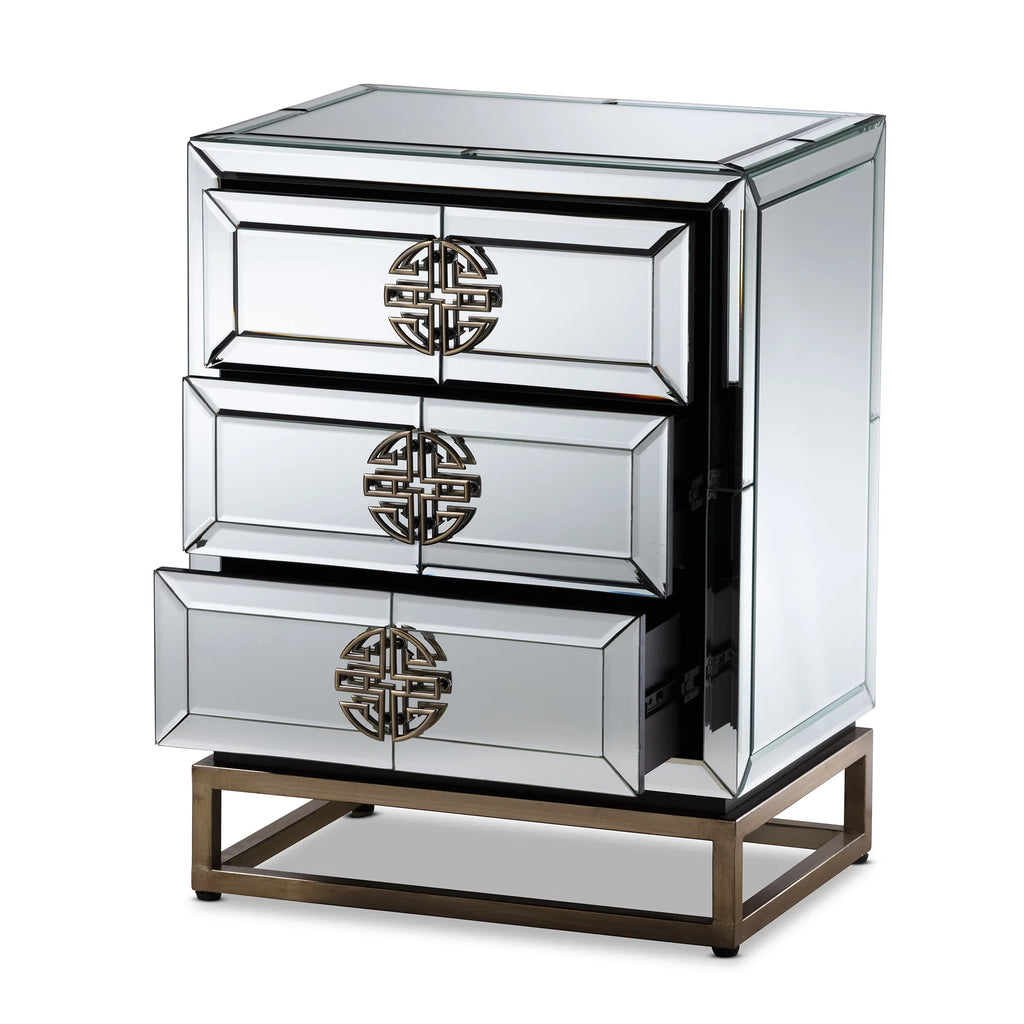 Mirrored Antique Bronze 3-Drawer End Table D359