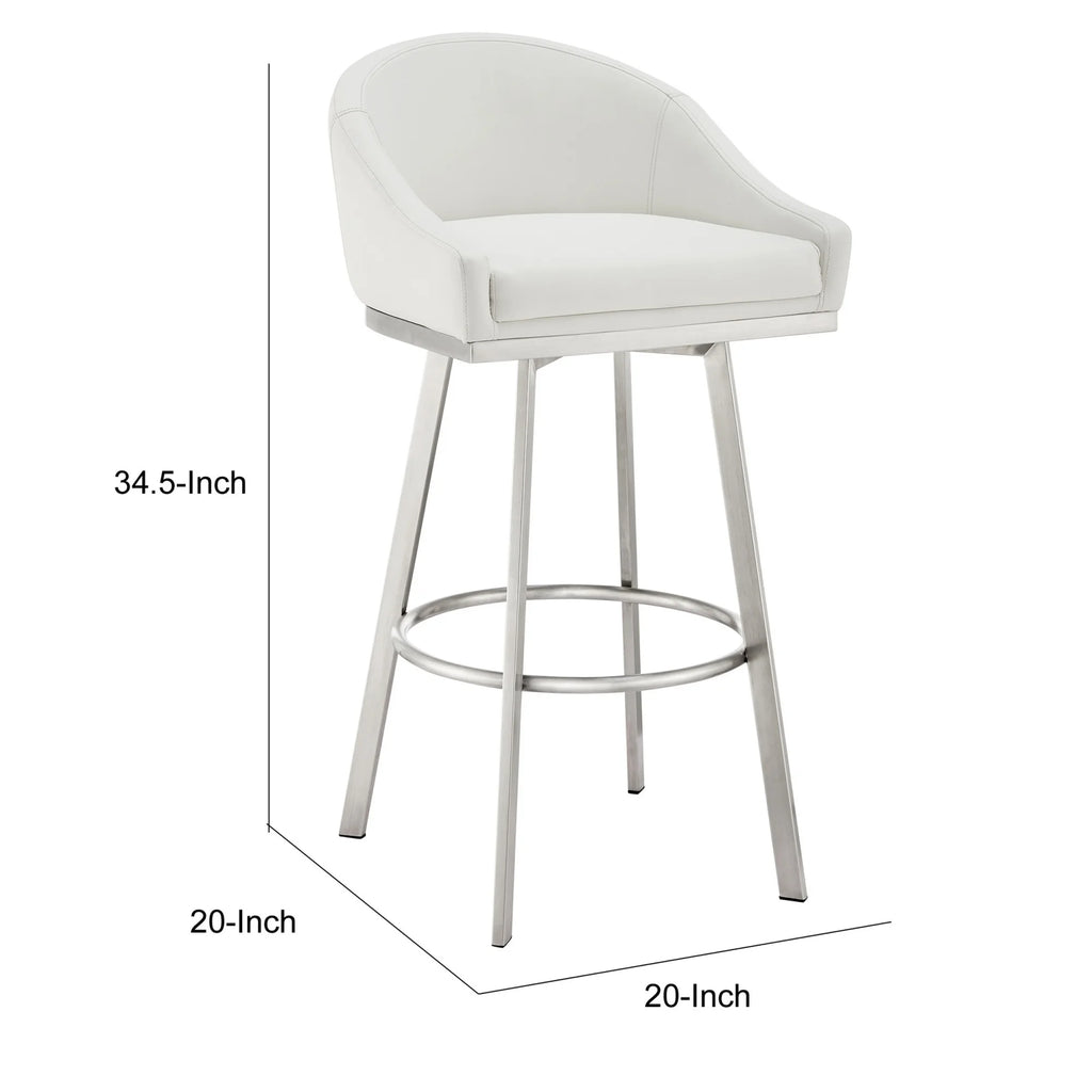 26 Inch Swivel Counter Stool Chair White Faux Leather C593