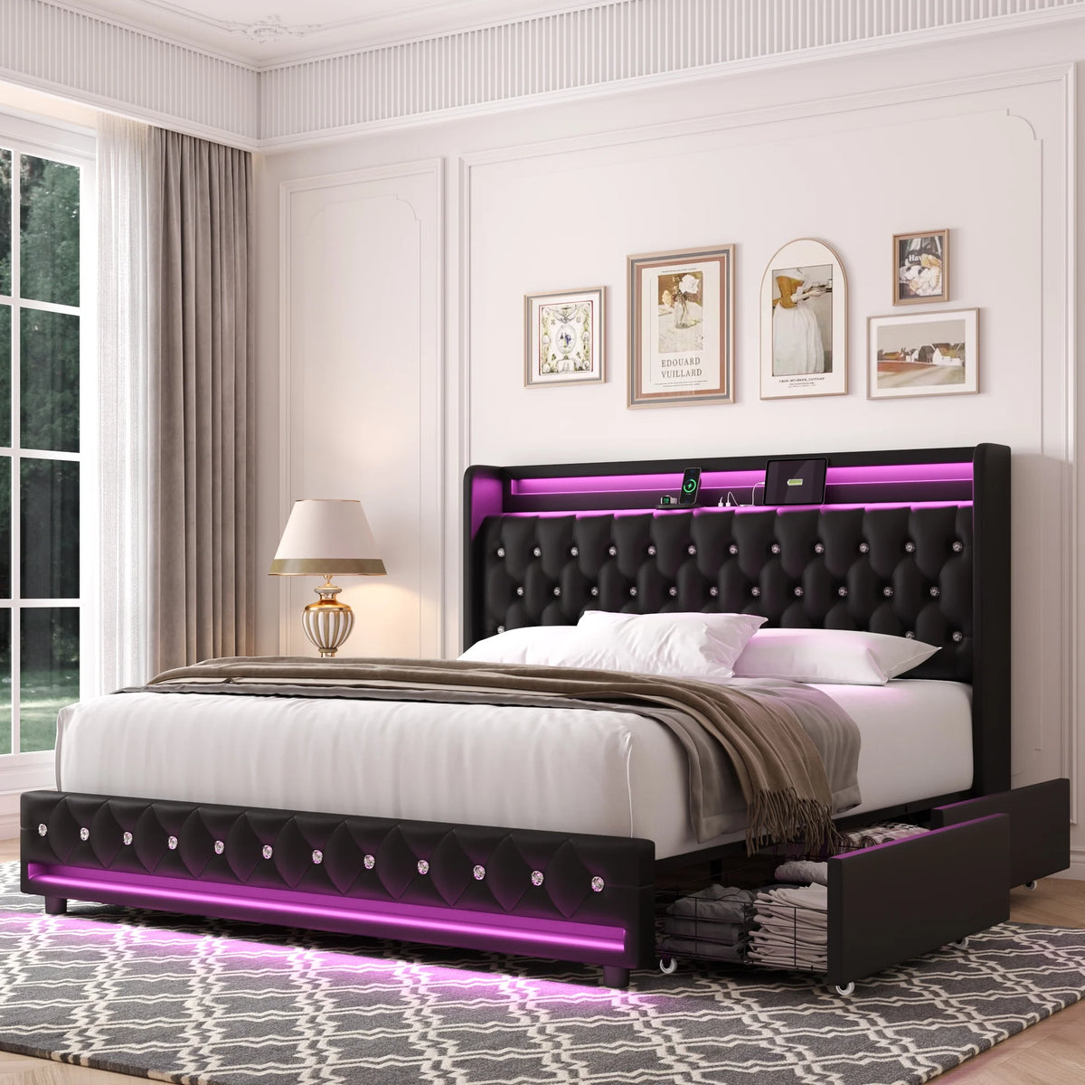 King Size LED Bed Frame with 4 Storage Drawers L80833