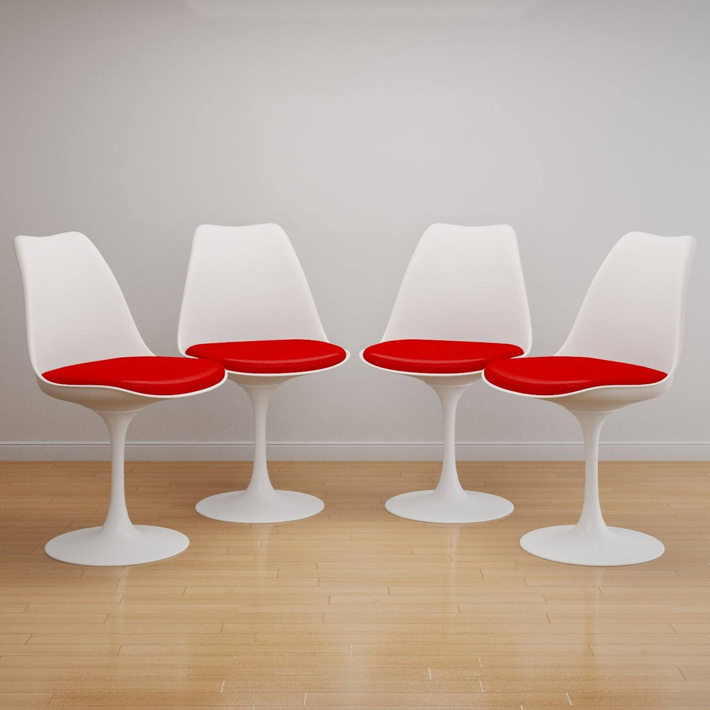 Red Faux Leather Tulip Side Chair Set of 4 V338
