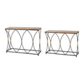 Natural Wood and Black Console Table with Metal Frame M870