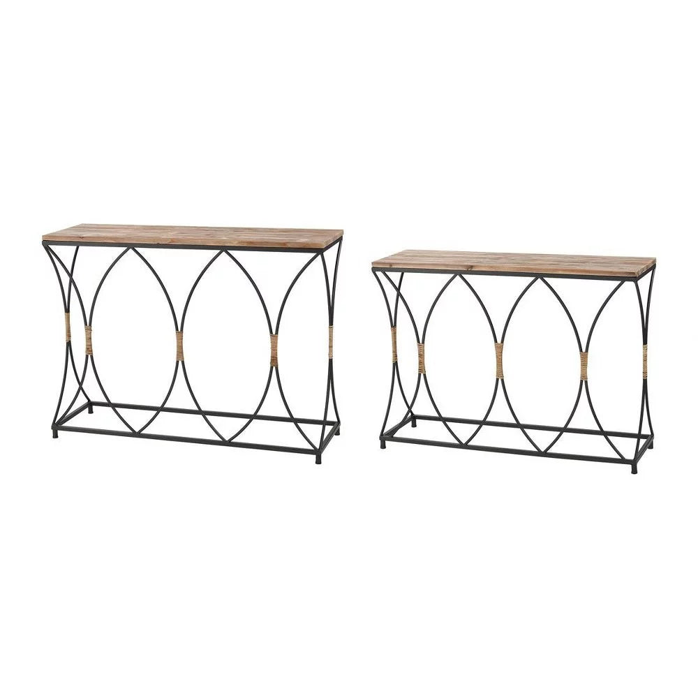 Natural Wood and Black Console Table with Metal Frame M870