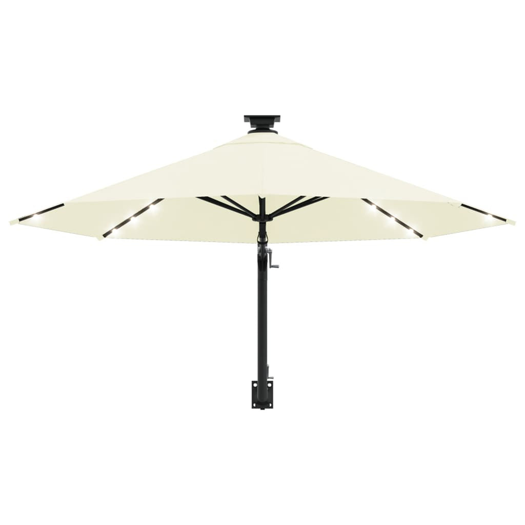 Wall Mounted Parasol with LEDs and Metal Pole Garden Folding Umbrella Sand 118.1 x 51.6 Inches P99650