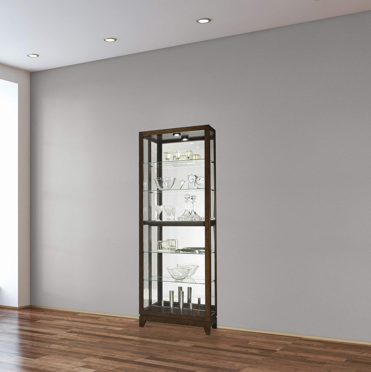 Espresso Curio Cabinet with Five Glass Shelves and Locking Door L51375