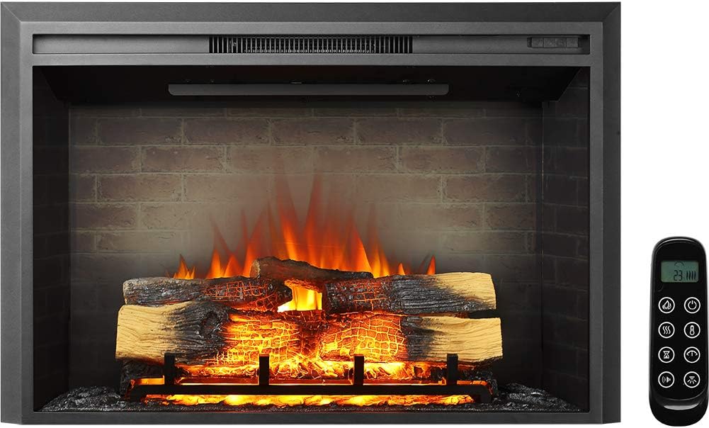 28 W Electric Fireplace Insert, 750/1500W Heater with Remote Control F526