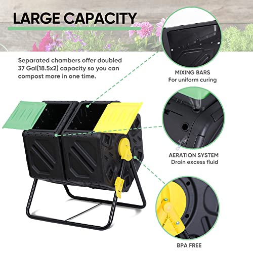 37 Gallon Black Dual Chamber Compost Tumbler W5700