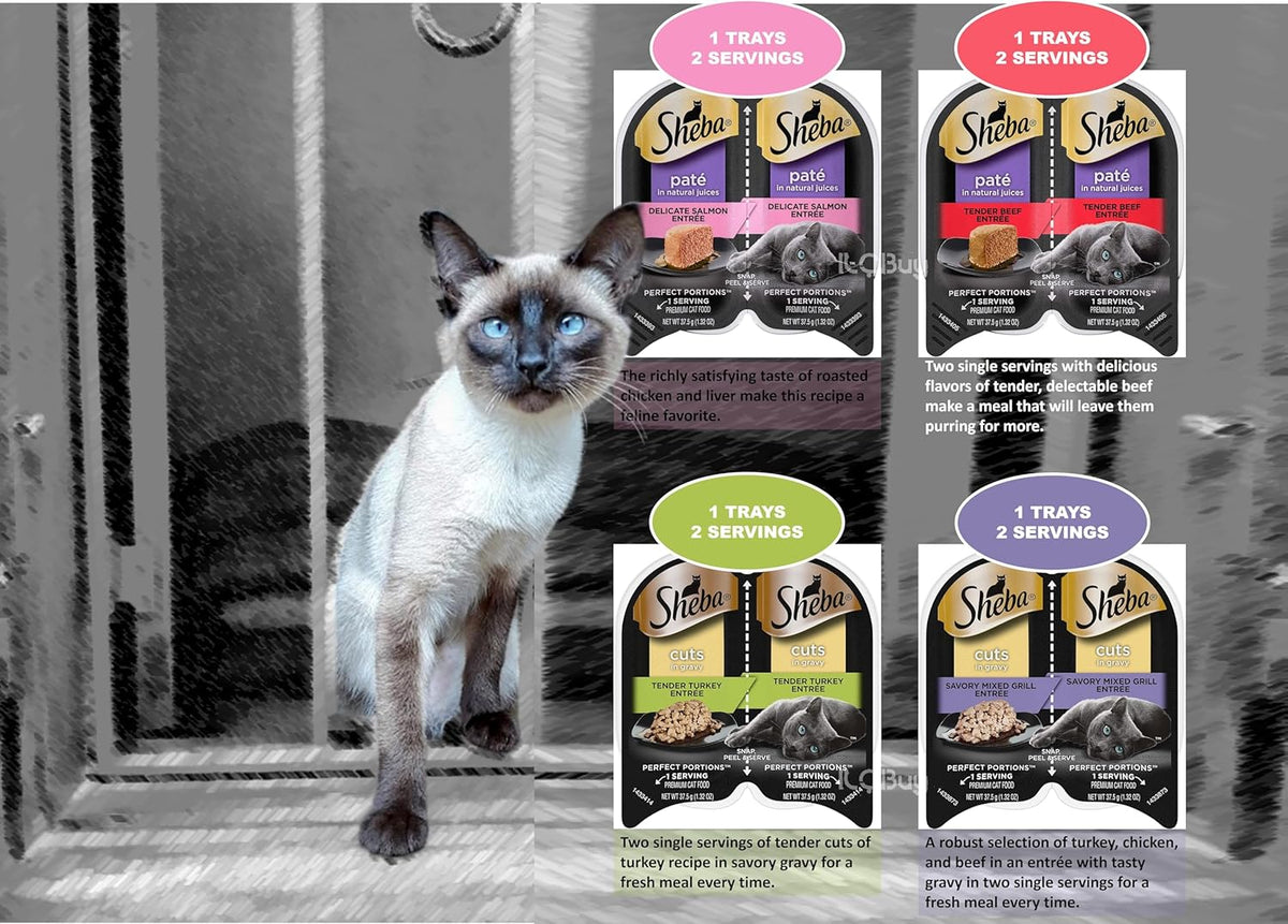 12 Trays 2.6 Oz Each Assorted Cuts in Gravy Pate in Natural Juice Cat Food R394