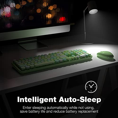 Olive Green Full-Sized Wireless Keyboard and Mouse Combo 104 Keys with Round Keycap O206188