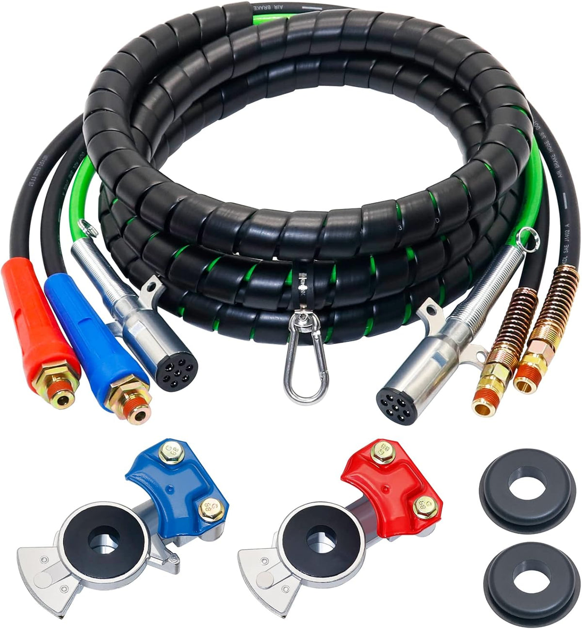 15 Ft 3 in 1 7 Way ABS Electrical Cable & Rubber Air Line Hose Assembly with Aluminum GladHands C558