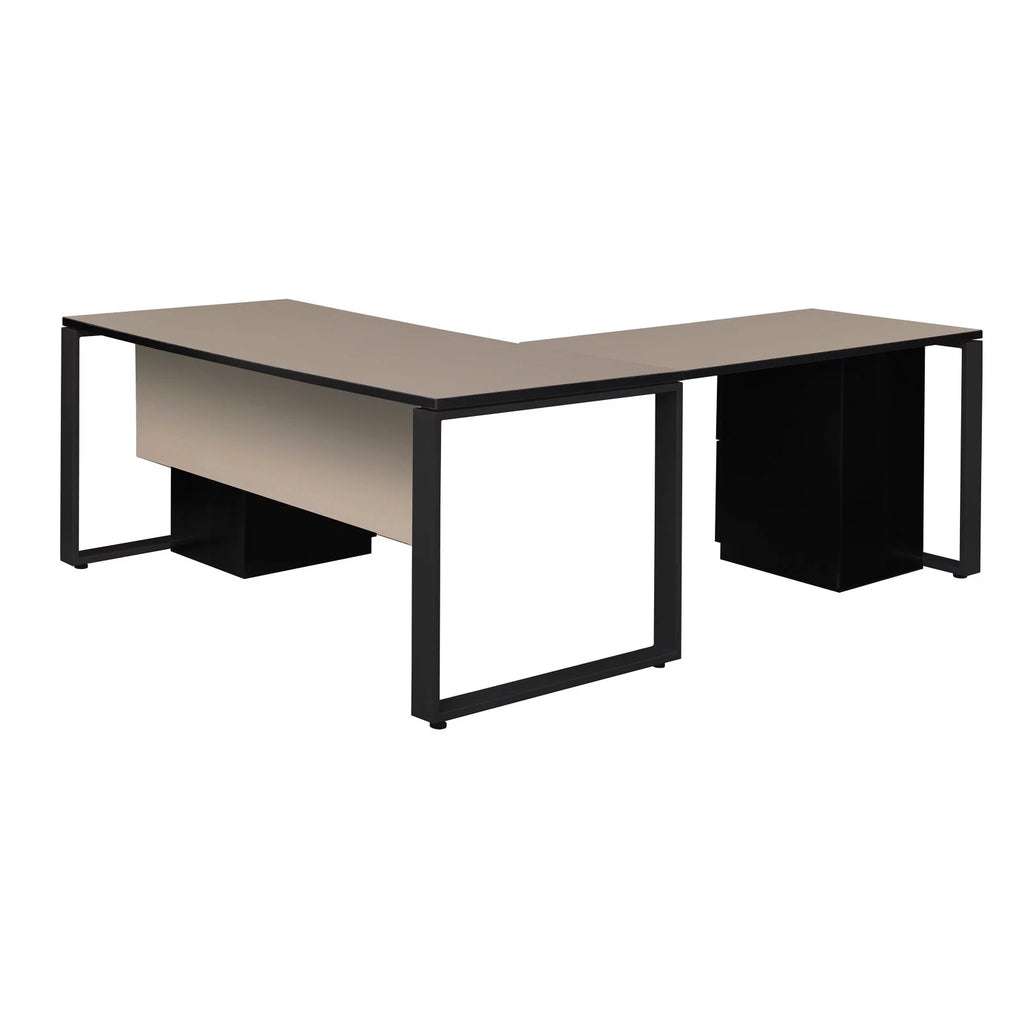 66 x 30 in. Double Pedestal L-Desk with Return, Maple & Black Q8750