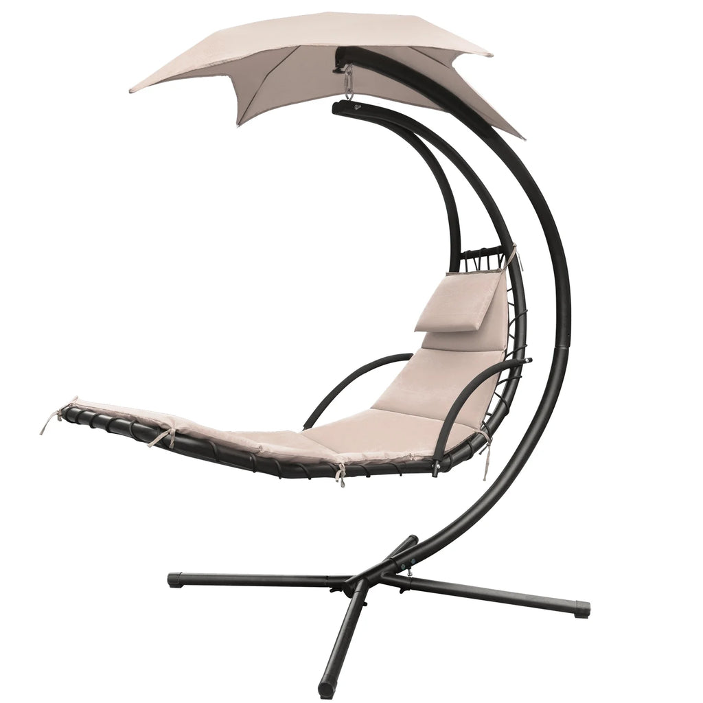 Hanging Curved Chaise Lounge Chair with Pillow, Canopy & Stand O1992