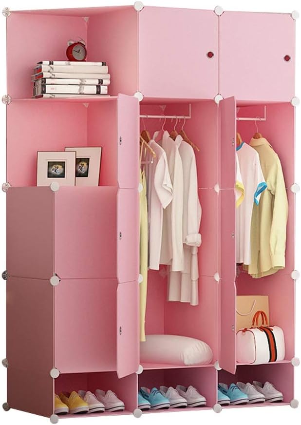 Pink Plastic Cloth Combination Wardrobe Storage Cabinet L739713