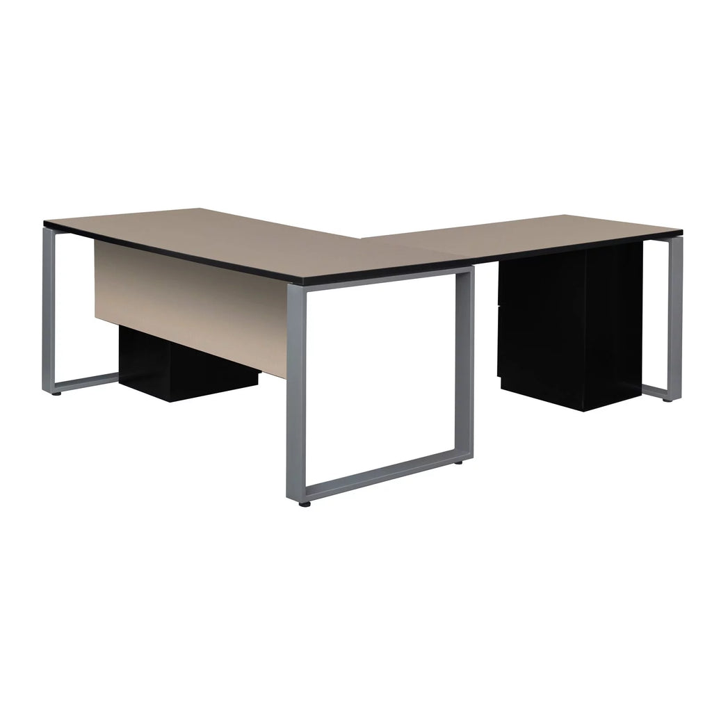 66 x 30 in. Double Pedestal L-Desk with Return, Maple & Black Q8750