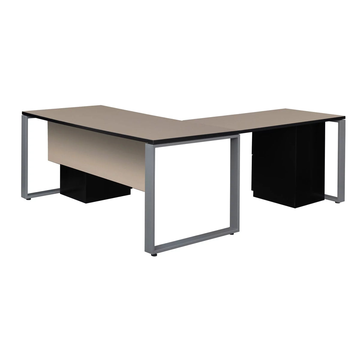 66 x 30 in. Double Pedestal L-Desk with Return, Maple & Black Q8750