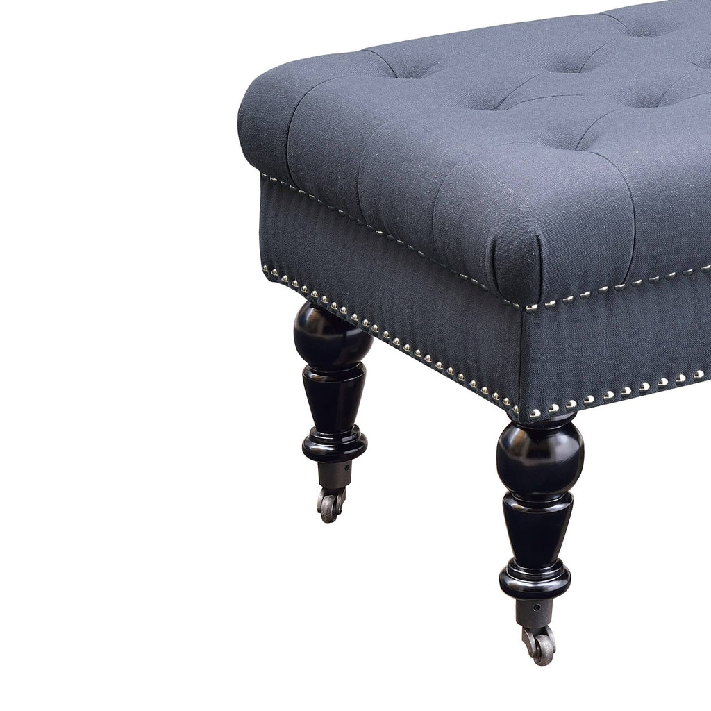 Black and Blue Button Tufted Bench with Caster Wheels O213