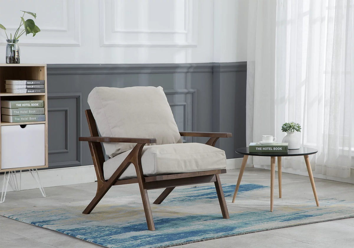 Beige Upholstered Accent Chair with Wooden Frame N472
