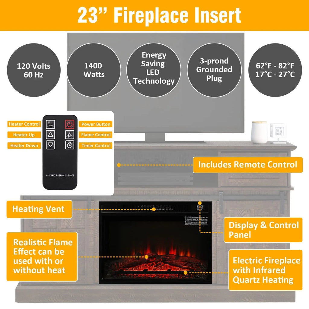 Gray Fireplace TV Stand with 23" Electric Fireplace and Storage Cabinet Z5539
