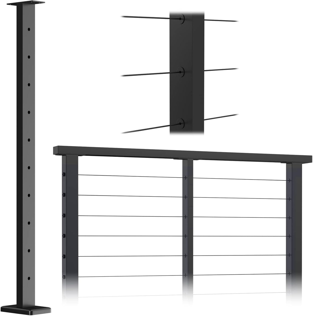 Black Powder Coated Stainless Steel Weldless Flat Top Post Pack of 2 H84409
