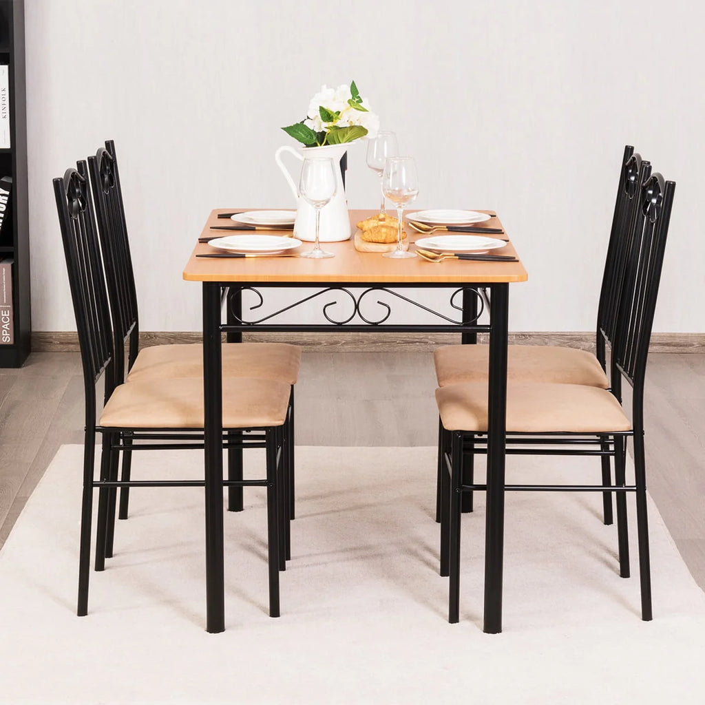 5 PC Wood Metal Dining Set with Table and 4 Chairs C918