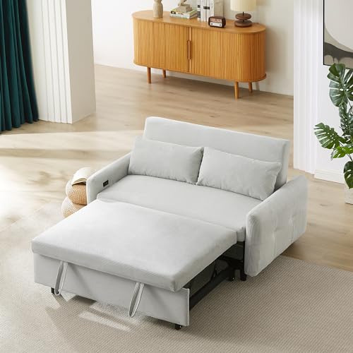 Blue Grey Corduroy 4 in 1 Convertible Sofa Couch Bed T95886