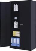 Black Metal Storage Cabinet with Doors and Shelves W438