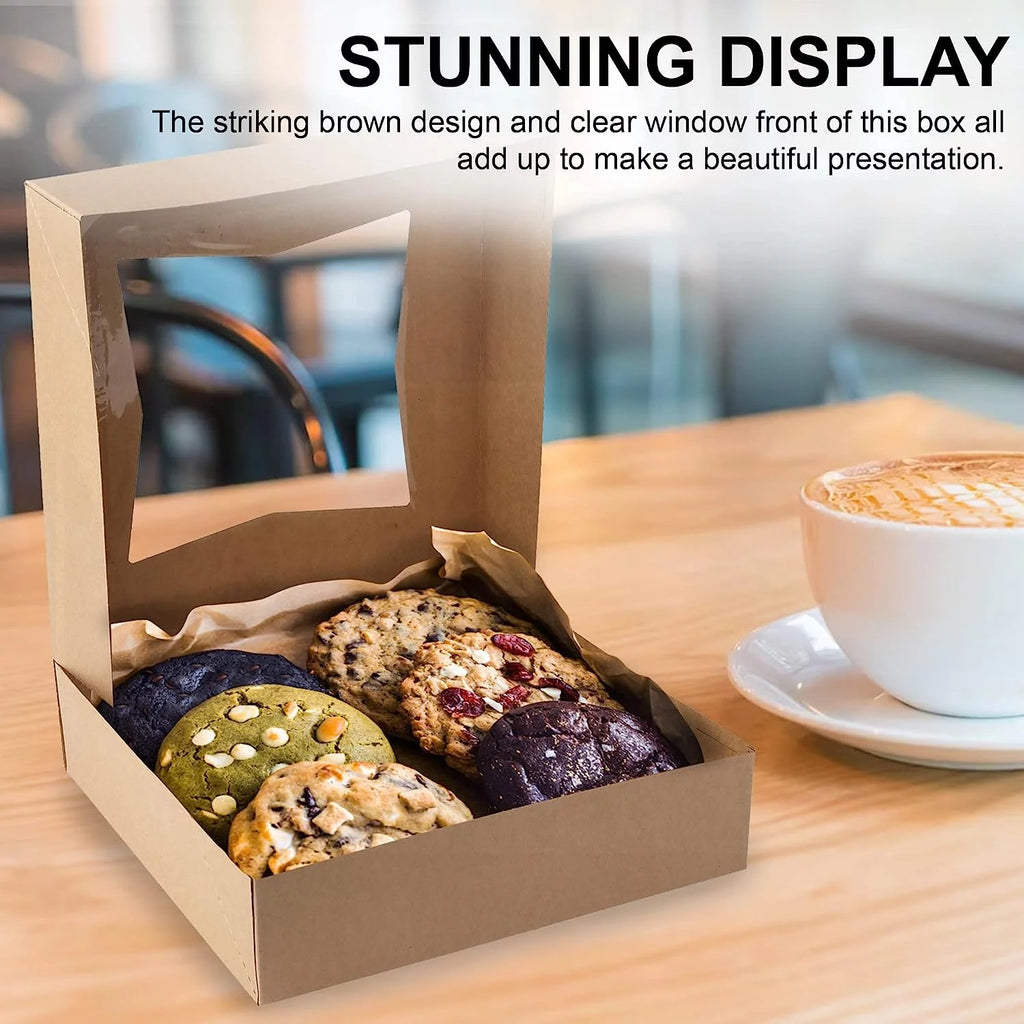 Brown Cookie Box with Window 8" x 8" x 2.5" Pack of 15 J82569