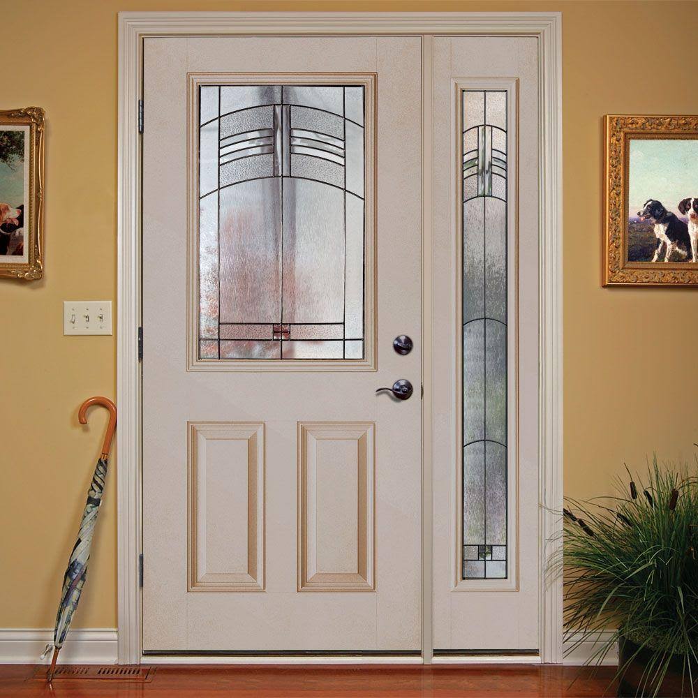 50.5 in. x 81.625 in. 1/2 Lite Unfinished Smooth Right-Hand Fiberglass Prehung Front Door R916518