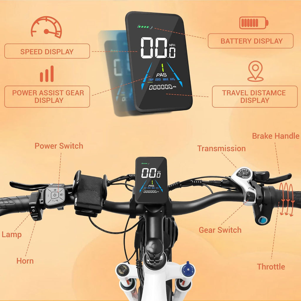 1000W Brushless Motor 7-Speed 48V 15AH Battery 26" x 4.0 Fat Tire Electric Bike V177