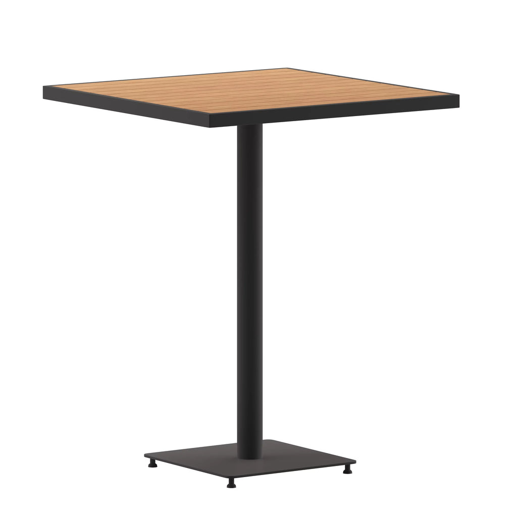 32" Square Outdoor Bar Height Table with Faux Teak Slats T531