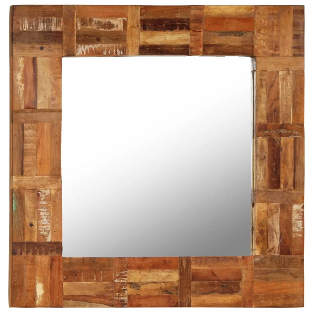 Reclaimed Wood Frame Glass Wall Mirror 23.6 x 23.6 Inches G789159