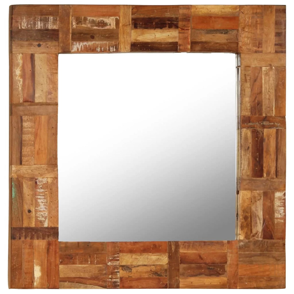 Reclaimed Wood Frame Glass Wall Mirror 23.6 x 23.6 Inches G789159