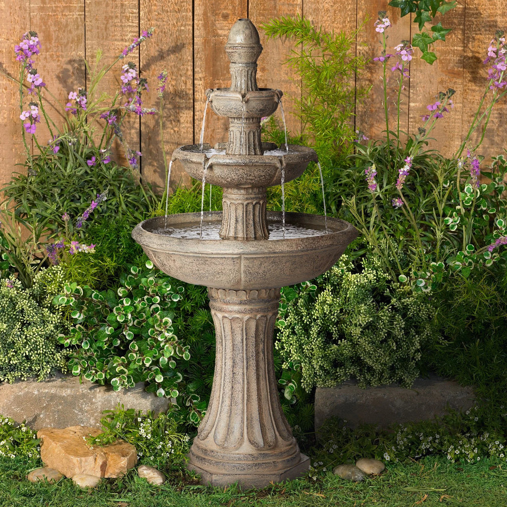 3 Tier Basin Outdoor Floor Water Fountain with LED Light 46" I156