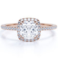 18k Rose Gold Over Silver Cushion Cut Moissanite Halo Engagement Ring C88903
