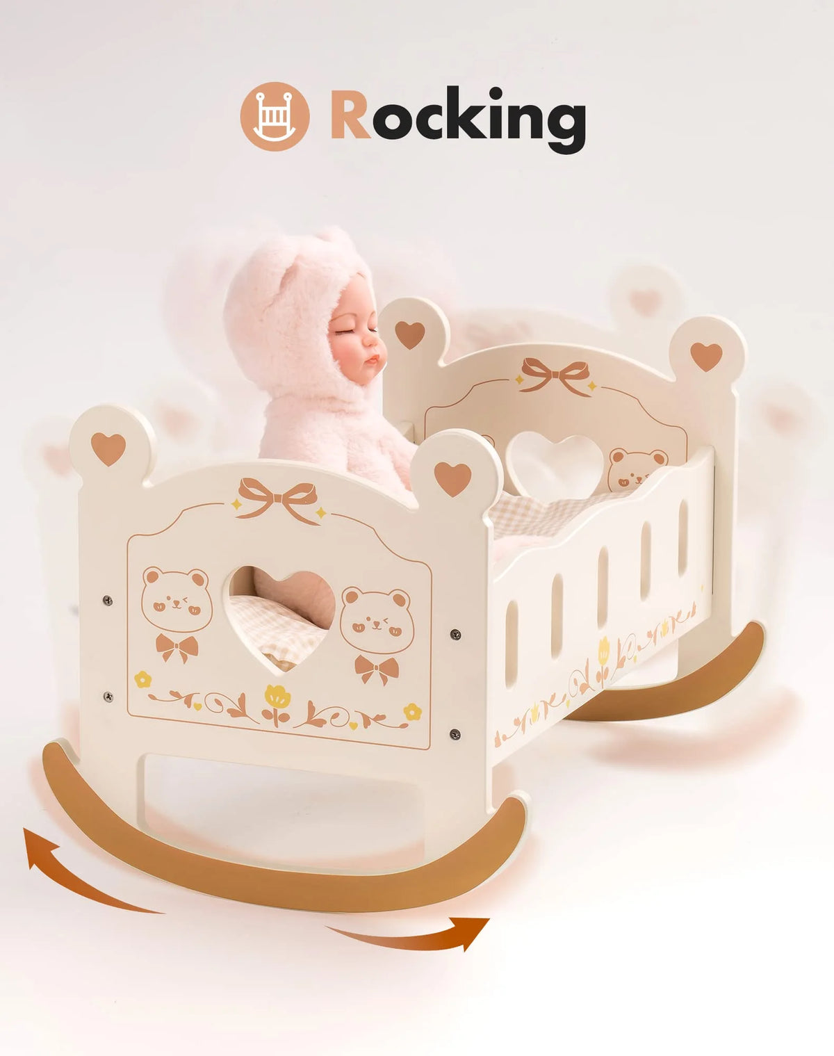 Wooden Doll Cradle with Bedding for 18 Inch Dolls I6412