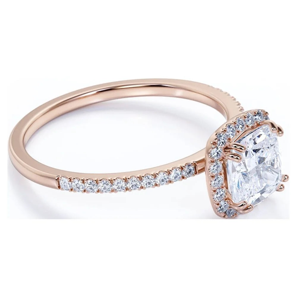 18k Rose Gold Over Silver Cushion Cut Moissanite Halo Engagement Ring C88903