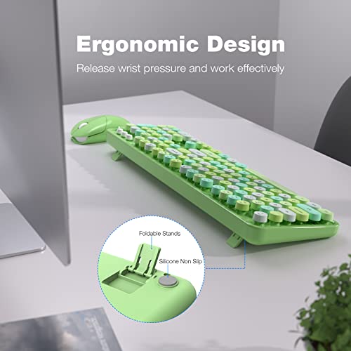 Olive Green Full-Sized Wireless Keyboard and Mouse Combo 104 Keys with Round Keycap O206188