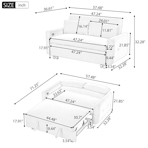 Blue Grey Corduroy 4 in 1 Convertible Sofa Couch Bed T95886