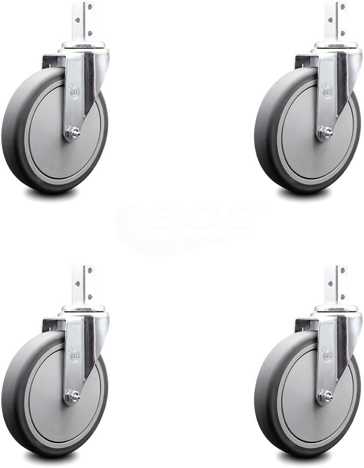 Swivel Square Stem Caster Set 4 with Gray Thermoplastic Rubber Wheel U19107
