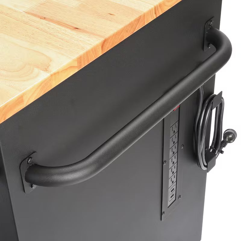 Heavy Duty 18-Drawer Mobile Workbench Cabinet with Hardwood Top in Matte Black D7448