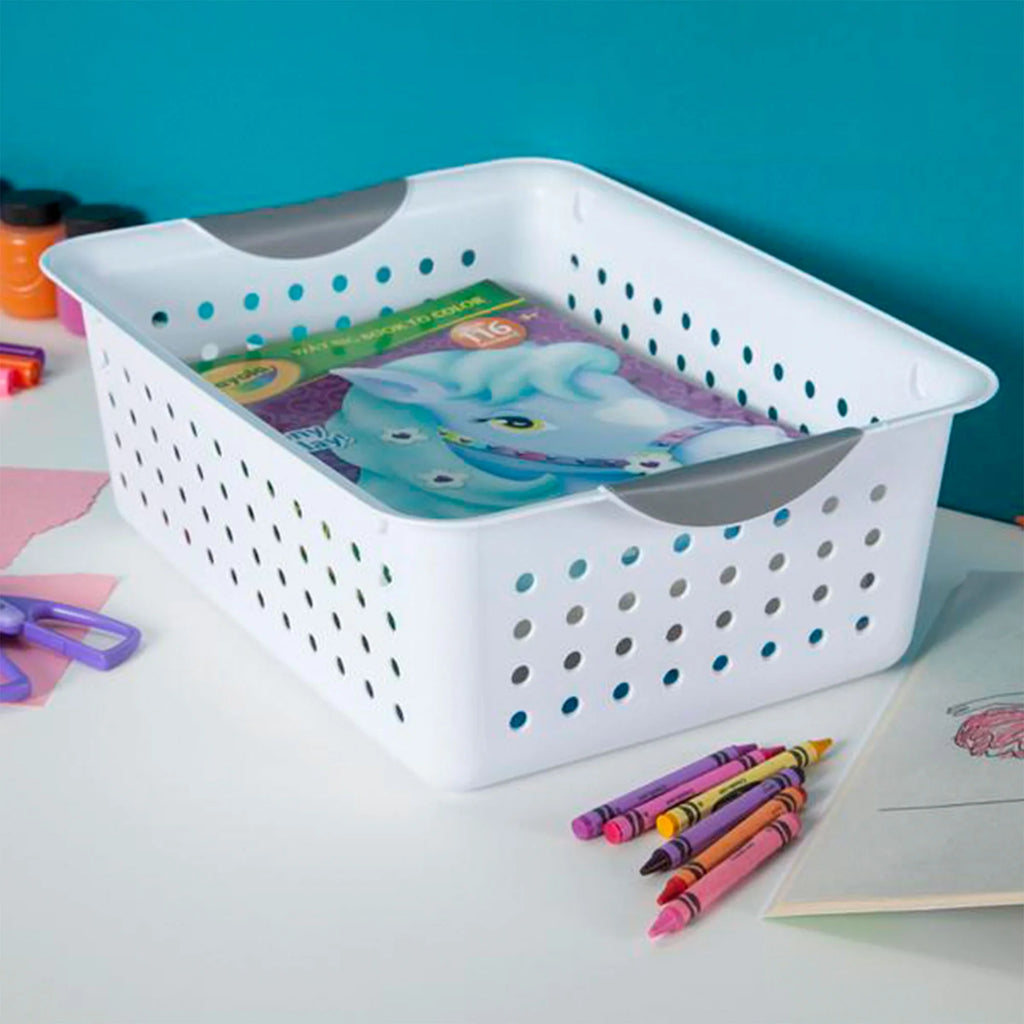 Medium White Plastic Storage Organizer Basket, 6 Pack I3583